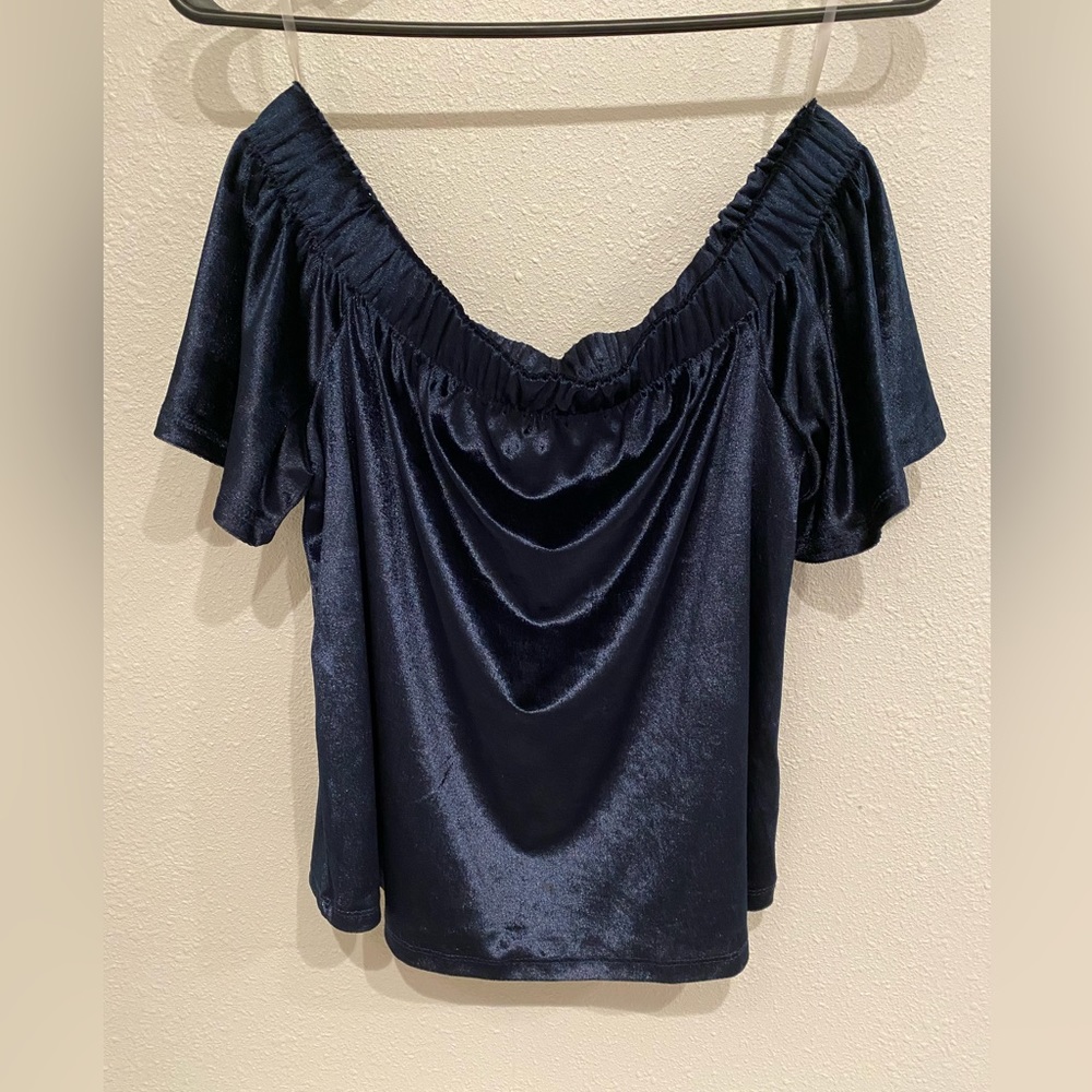 Navy velvet off the shoulder top